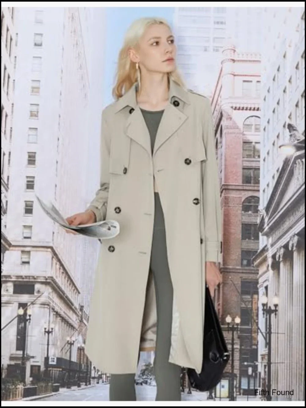 Women's Long Trench Coat Lightweight Double-Breasted Classic Lapel Overcoat - Picture 4 of 7